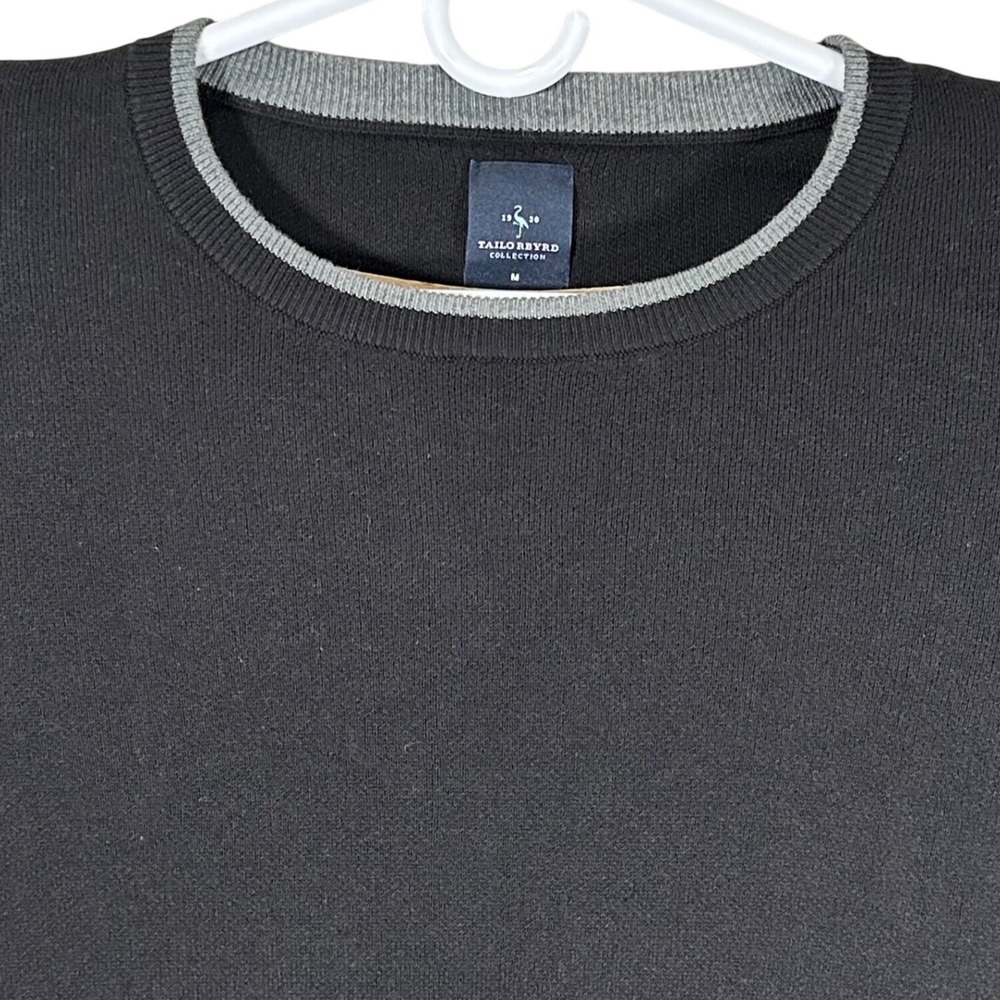 TailorByrd Collection Mens Black Crewneck Sweater Grey‎ Trim Cotton Rayon Size M